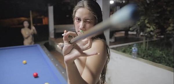  Sara Blonde fucks a girl on her suggar daddy farm after bathing in the pool